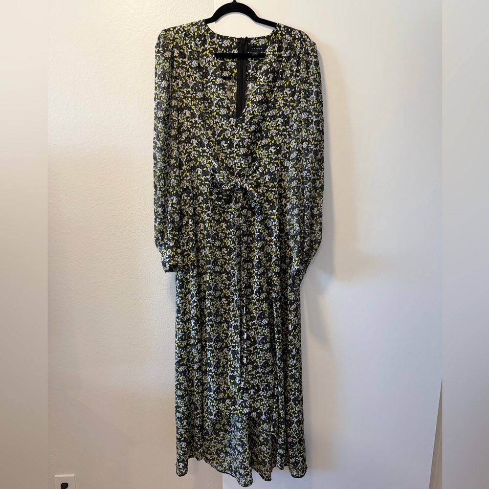 Topshop Black and Green Floral Long Sleeve Dress
